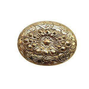 Vintage Gold Tone Oval Brooch With Intricate Floral Design Marcasite